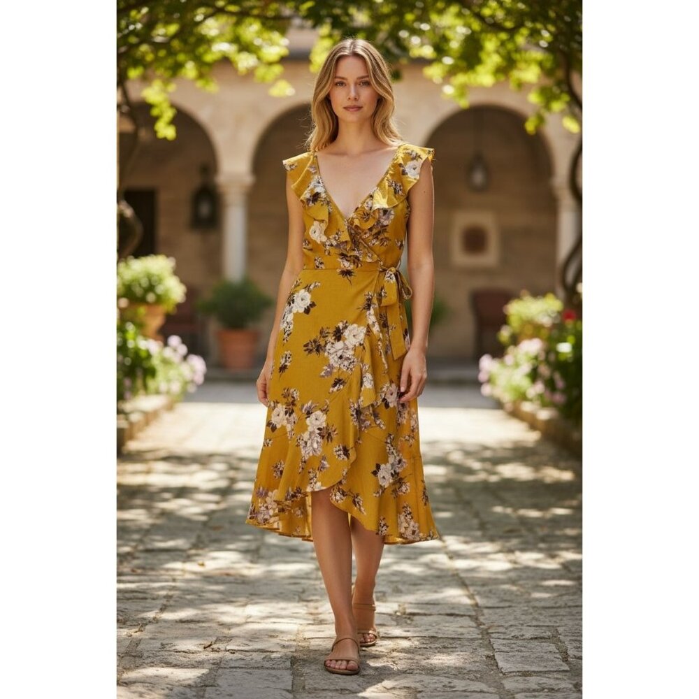 SOCIALITE Women Yellow Floral Dress XS
